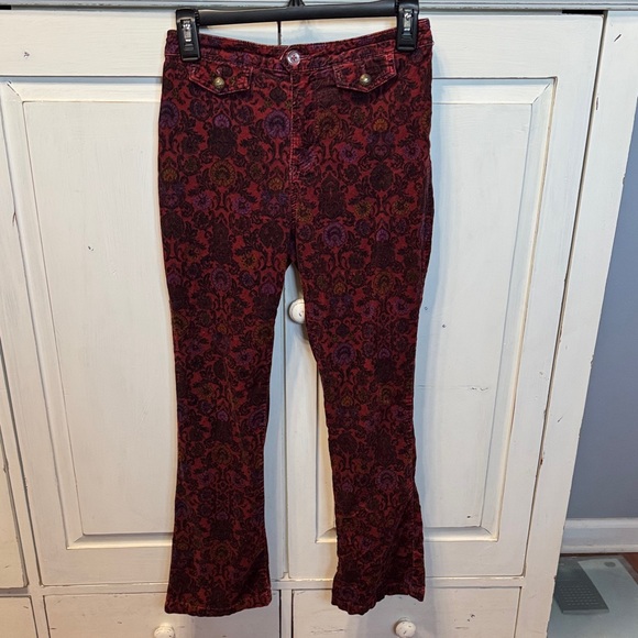 Free People Burgundy Floral Cropped Flare Pants - Picture 2 of 14